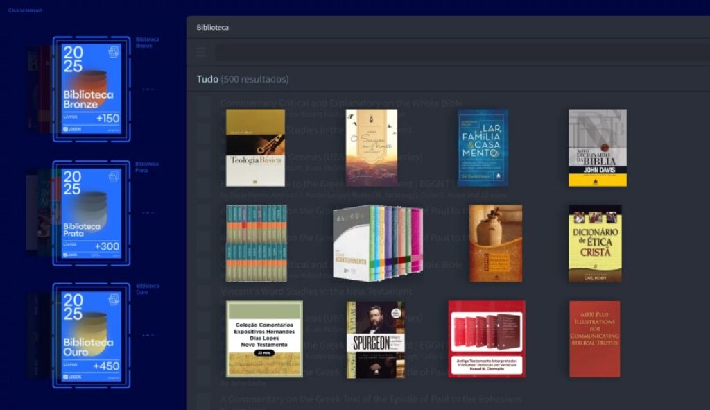 Apresentação das novas Bibliotecas Logos 2025 com diferentes níveis de recursos